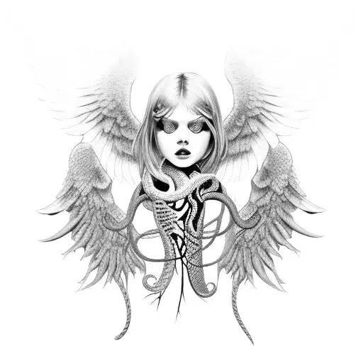 Fallen Angel With Ribbons That Wrap Around Which Gradually Turn Into Snakes