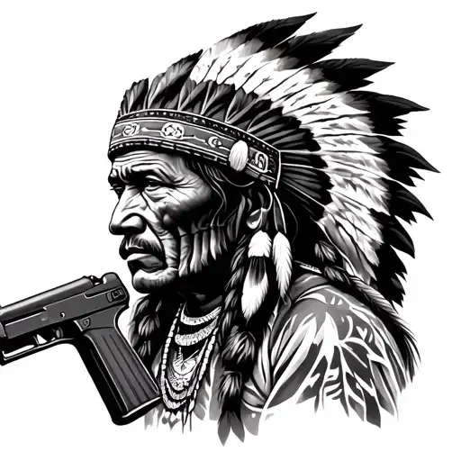 Native American Man With Ak 47 Rifle