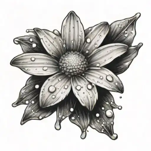 Small Daisy With Dew Drops Falling