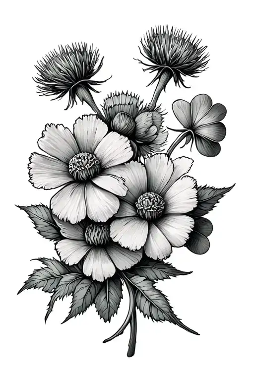 Thistles With A Buttercup And Shamrock Intertwined