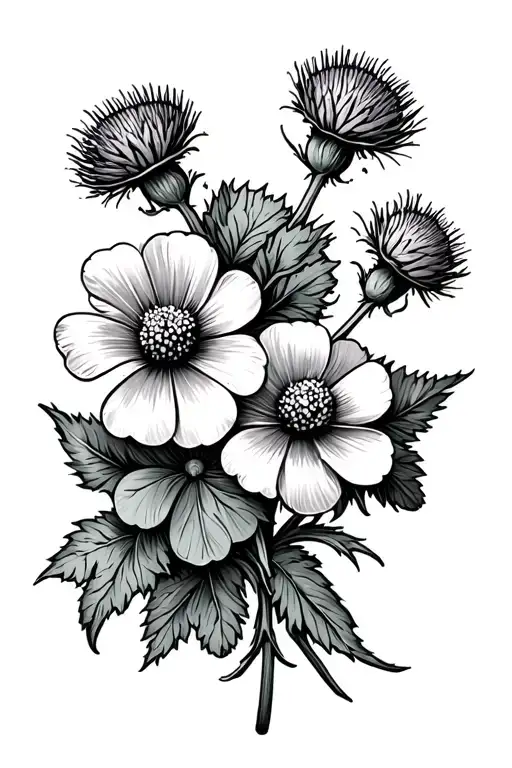 Thistles With A Buttercup And Shamrock Intertwined