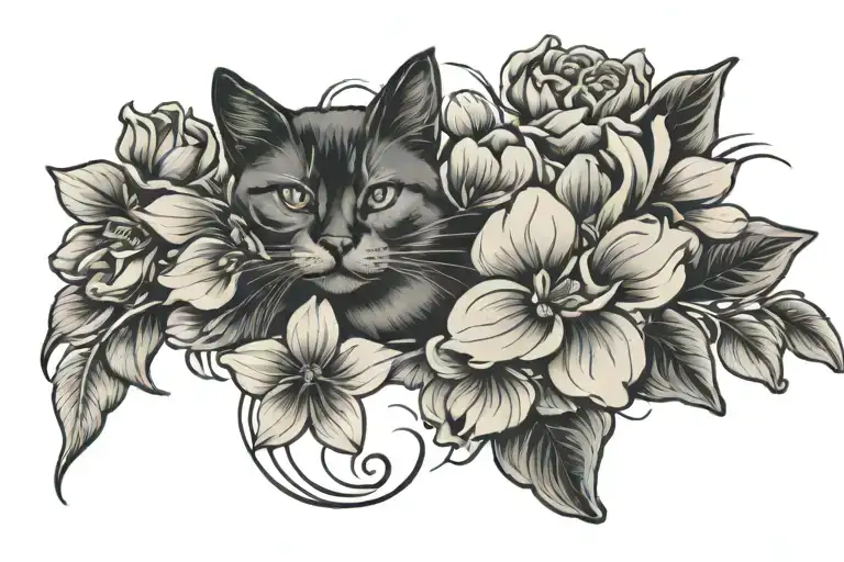 Cat Footprint With Flowers