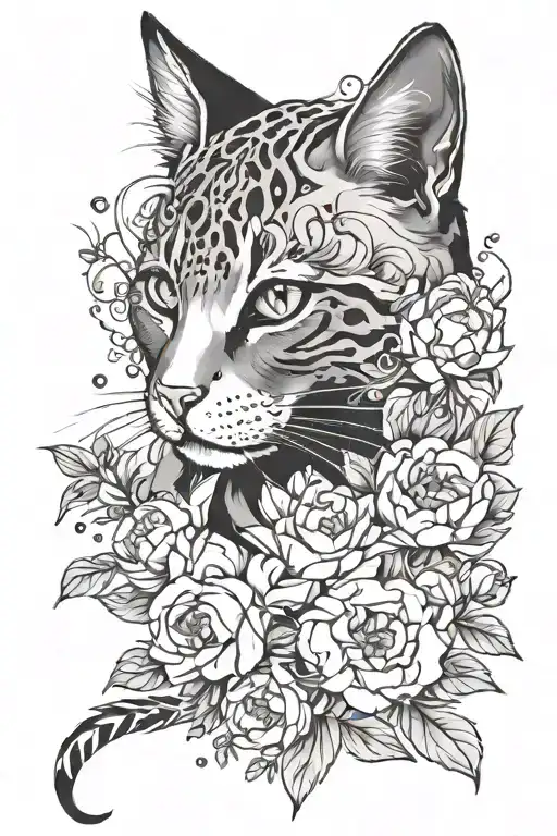 Cat With Ornament And Peony Trash Polka Style