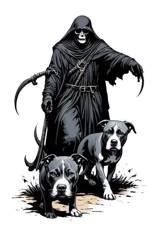 Grim Reaper Walking Pitbulls