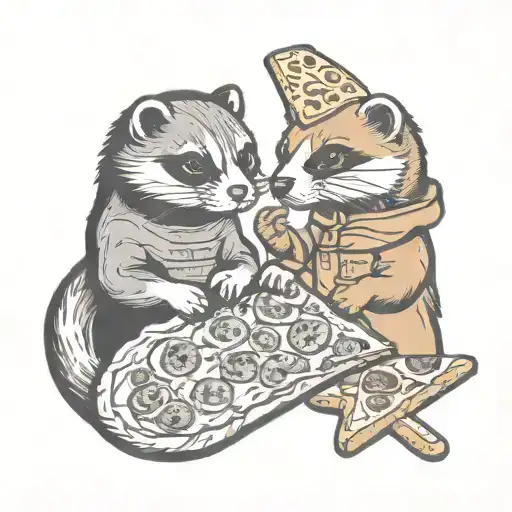 Ferret And Dog Eat Pizza