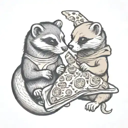 Ferret And Dog Eat Pizza