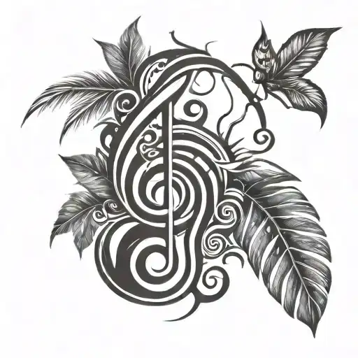 Design A Tattoo Of A Tribal Music Symbol Surrounded By Water And Nature Elements