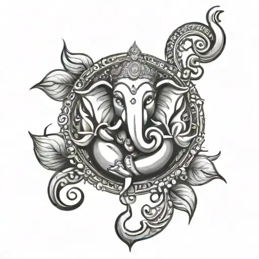 Moon Ganesh Leaves Intertwined