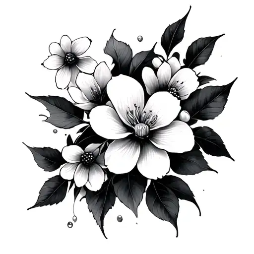 Make A Tattoo Sketch With A Cherry Blossom Abstract With Seven Flowers