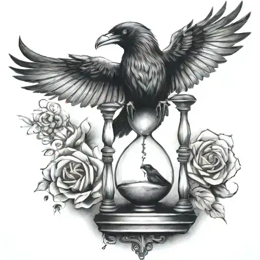 Hourglass With Raven Perched Atop