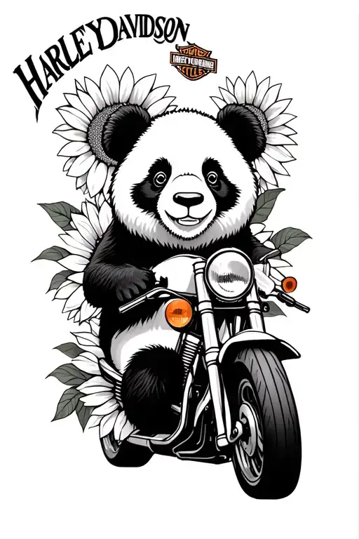 Harley Davidson Bike With Sunflowers And Panda Bear