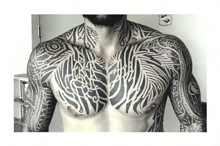Lines On The Chest And Shoulders Of A Guy
