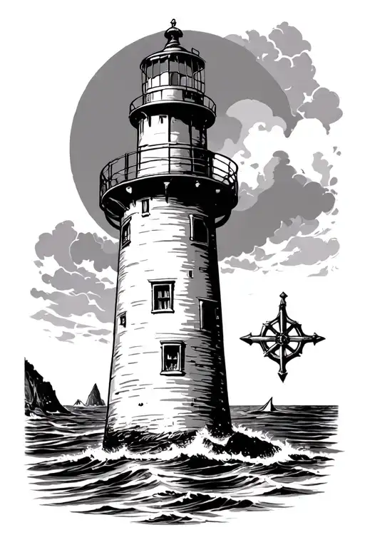 Vintage Nautical Tattoo Light House Neck