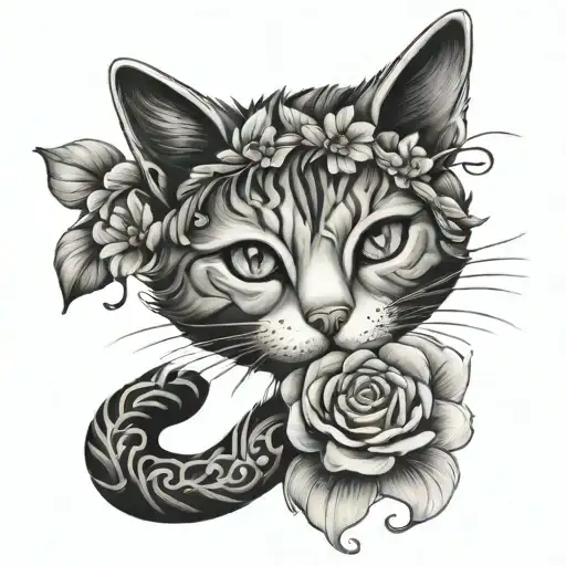 Cat In Flower Intertwined