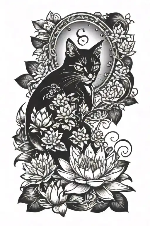 Crescent Moon Black Cat Waterlily