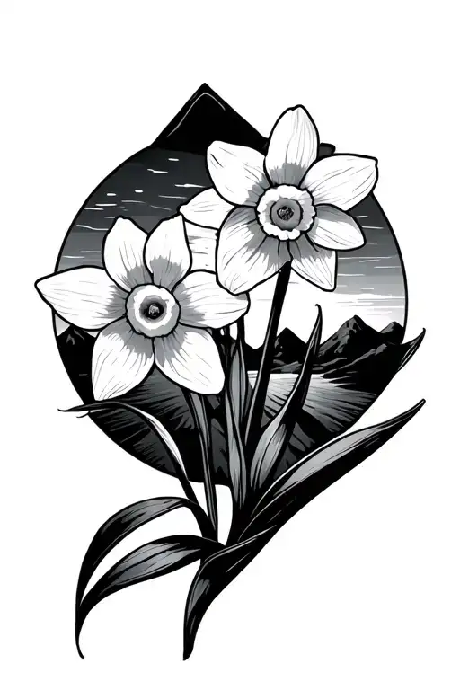 Daffodils Mountain Peaks Sun Rise