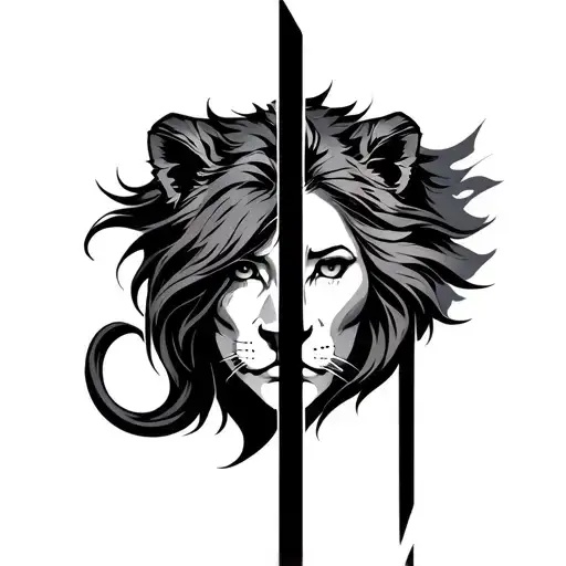 Woman's Face With Lioness Features Carrying The Symbol Of Force