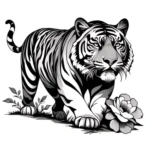 Flowers Tiger Walking