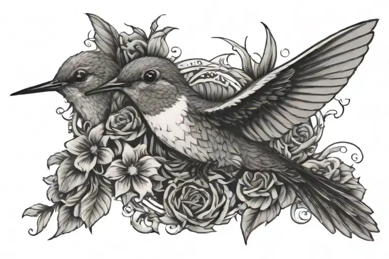 Humming Bird And Evil Eyes Surrounded