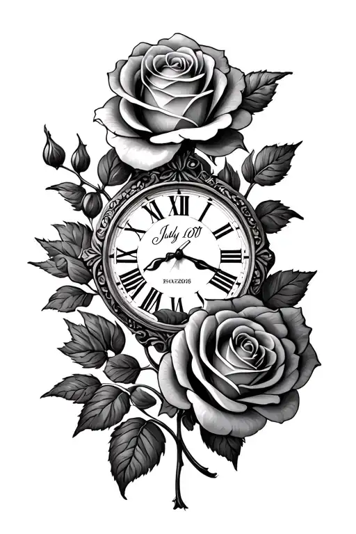 Roses With Clock And July 19Th 2006 Roman Numerals