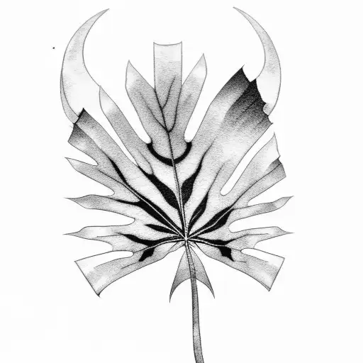 Black And White Outline Of One Cat Palm Leaf