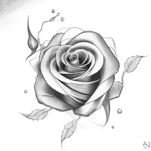 A Tattoo Of A Beautiful Black And Grey Rose Entwined With A Delicate Lace Pattern