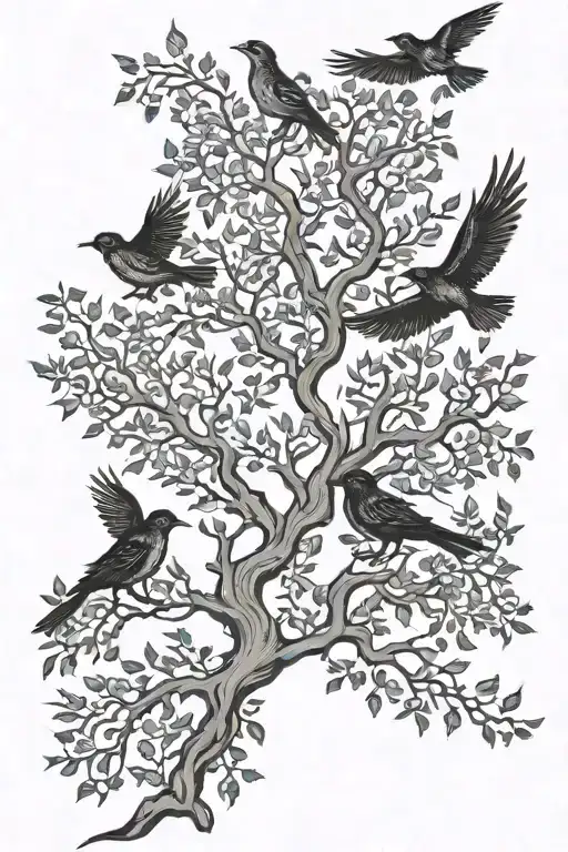 Modest Poison Tree And Black Birds Flying Above It