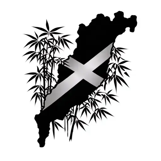 Jamaica Map Outline With A Little Bamboo Behind