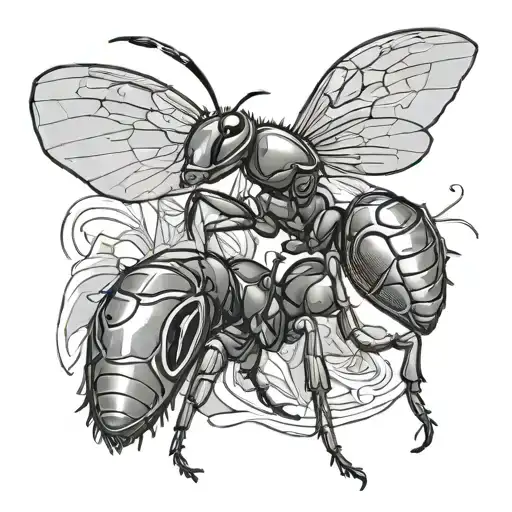 A Stylized Portrait Of A Mother Ant With Her Son Riding On Her Back