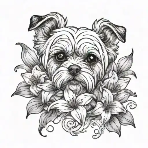 Maltese Dog With Lilies