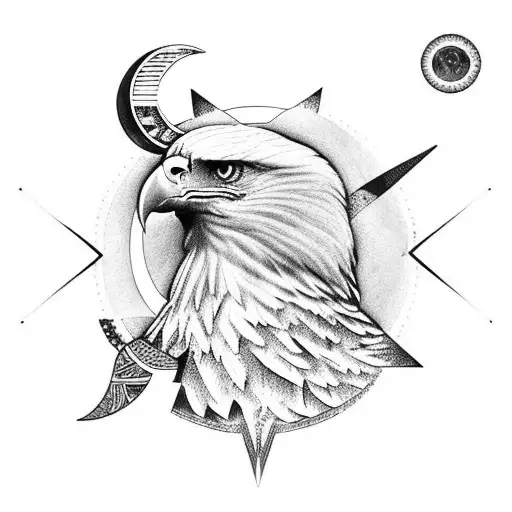 Eagle With Sun And Moon And Geometric Objects