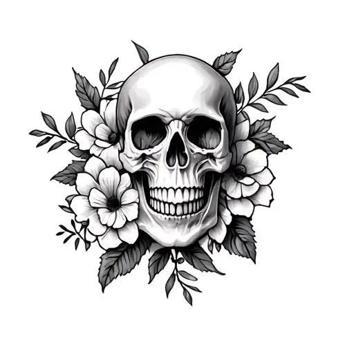 Detailed Skull With Flowers For Upper Arm