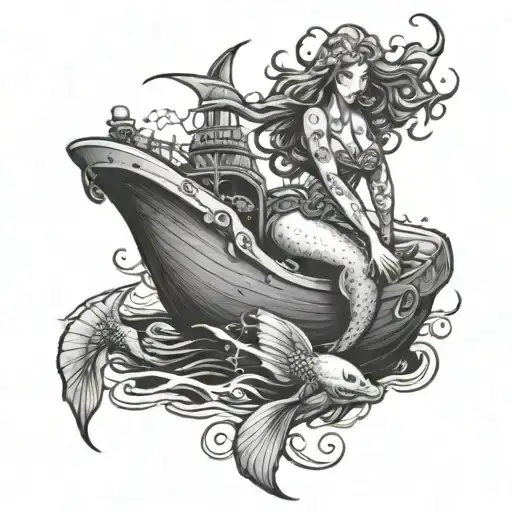 Mermaid Sitting On A Sunken Ship