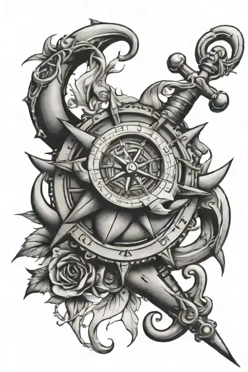 Anchor With Compass Rose Surrounded