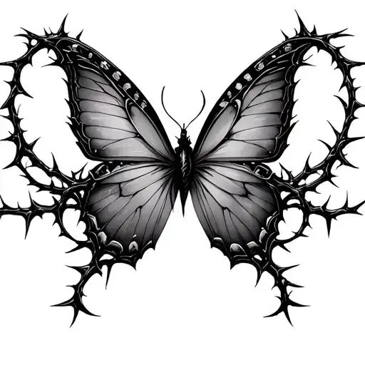 Gothic Butterfly Chest Piece With Thorns Coming