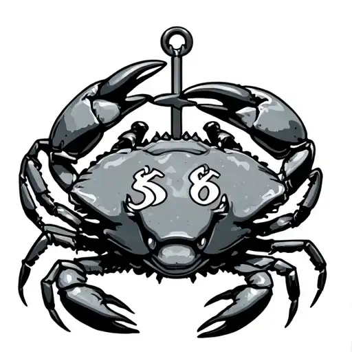 Crab With 69 Cancer Symbol With Anchor Going Through