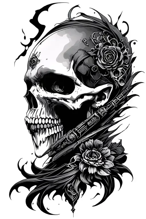 New School Cybersigilism Tattoo Mixed With Gothic And Emo Style