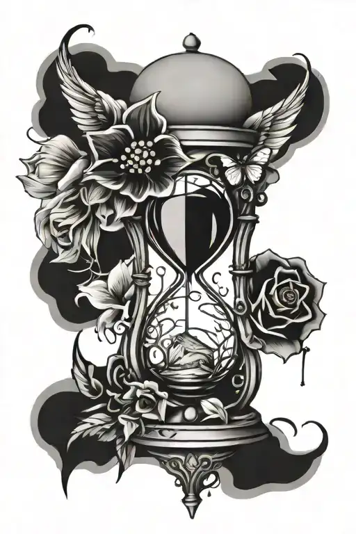 Gothic Hourglass With Cracks And Flowers