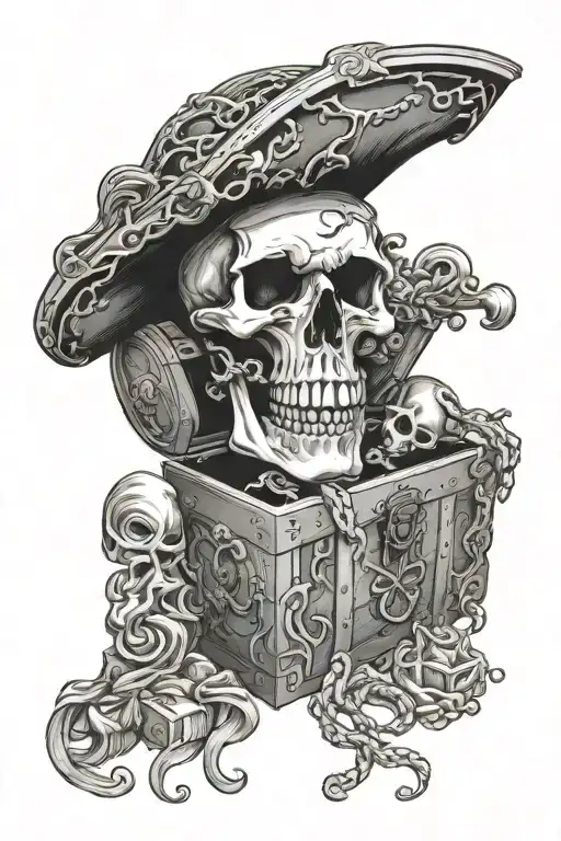 Pirate Skull Treasure Chests Black And White