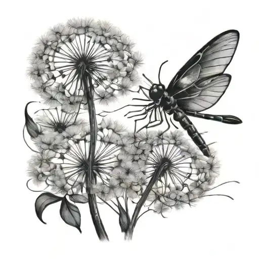 Dandelion And Dragonflies Flying