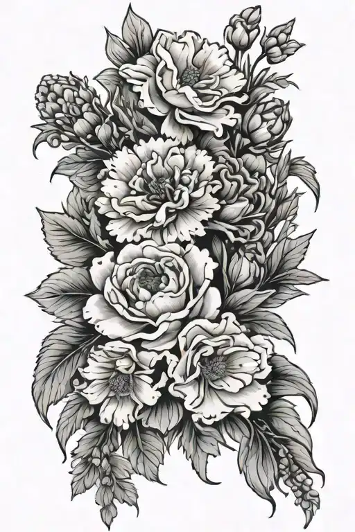 Carnation And Daisy And Lavender Flower Bouquet Wrapped