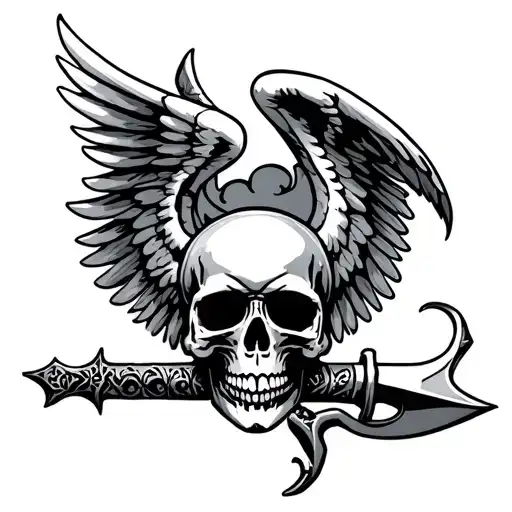 Skull Dagger And Wings Spread