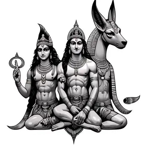 Indian God Vishnu & Shiva With Egyptian God Anubis