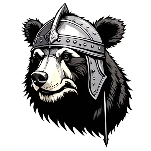 Bear With Viking Helmet Surrounded