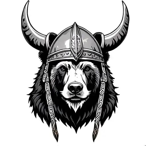 Bear With Viking Helmet Adorned With Intricate
