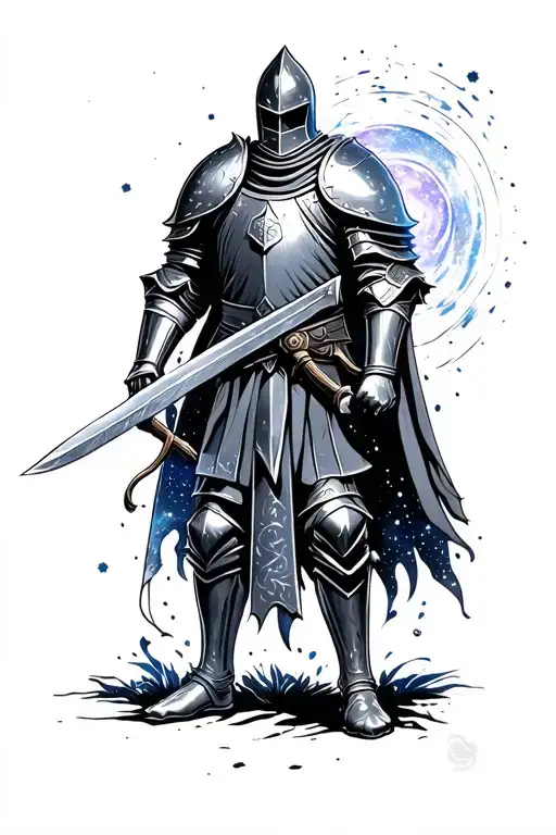 Medieval Knight With Sword With Galaxy Filled