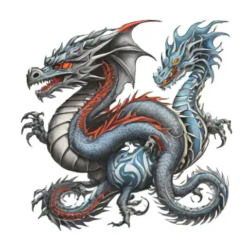 Red Fire Dragon And One Blue Fire Dragon