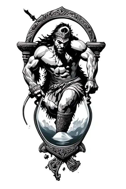 Trojan Warrior Drowning In Terror Inside Of An Hourglass