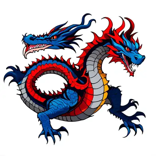 Blue Dragon With Red And Black