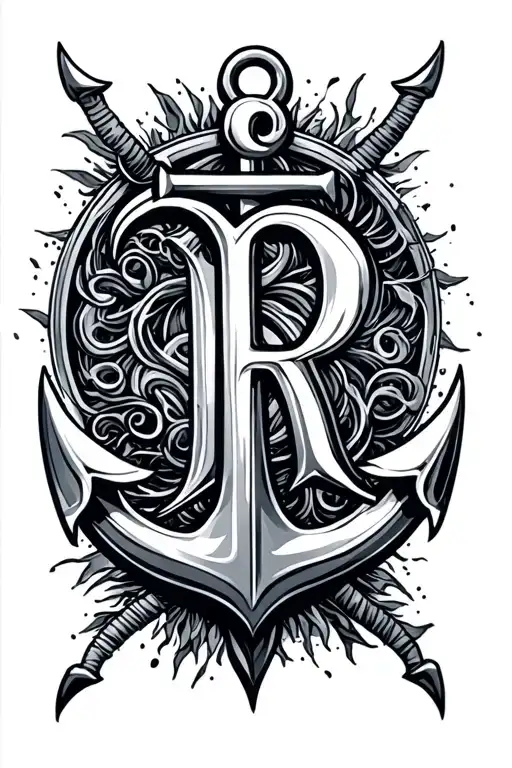 3 Blade Above Letter R And An Anchor On Bottom
